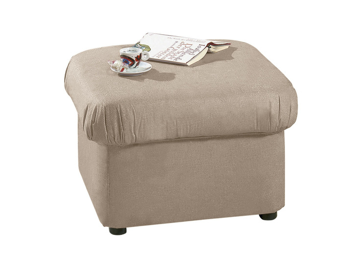 Hoekbankstellen - Gestoffeerd meubel met zachte bekleding van microvelours, in Farbe BEIGE, in Ausführung Kruk Ansicht 1