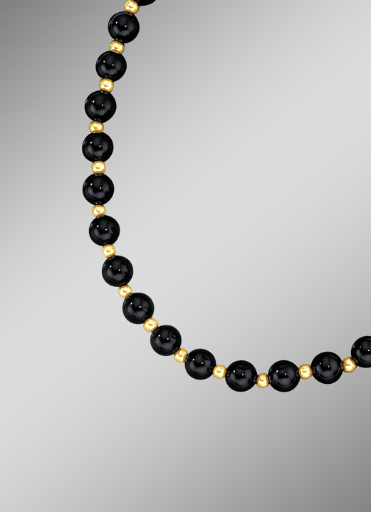 Halskettingen - Bolletjeshalsketting in echte onyx en echt goud, in Farbe  Ansicht 1