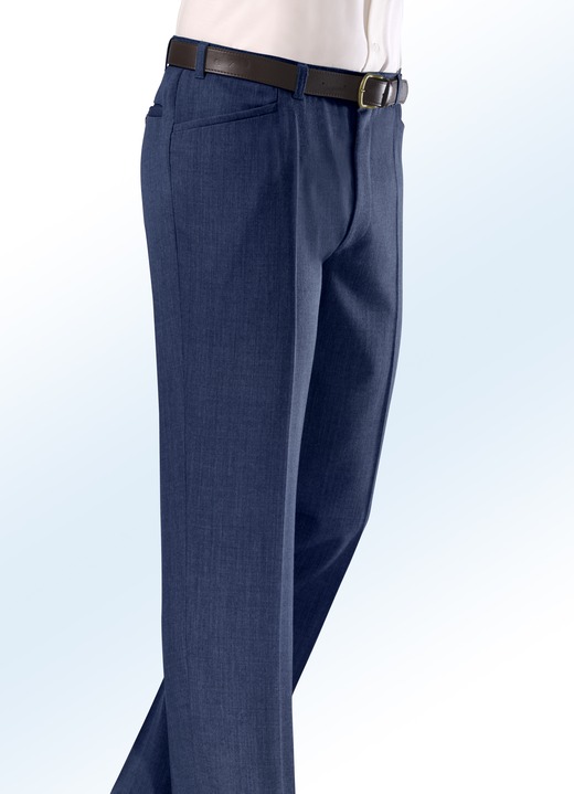 Broeken - Klaus Modelle-broek met deels elastische riem in 4 kleuren, in Größe 025 bis 060, in Farbe ROOKBLAUW GEMÊLEERD