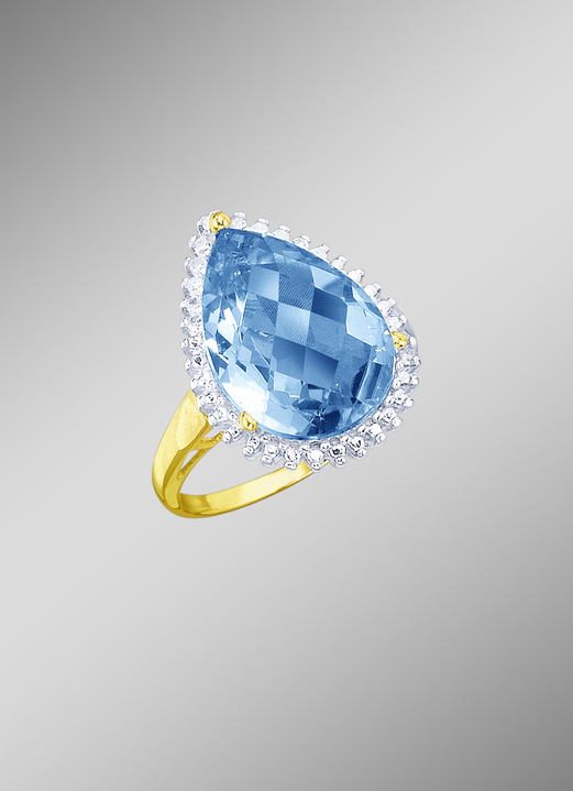 Ringen - Damesring met diamanten en echte blauwe topaas in druppelvorm, in Größe 160 bis 220, in Farbe
