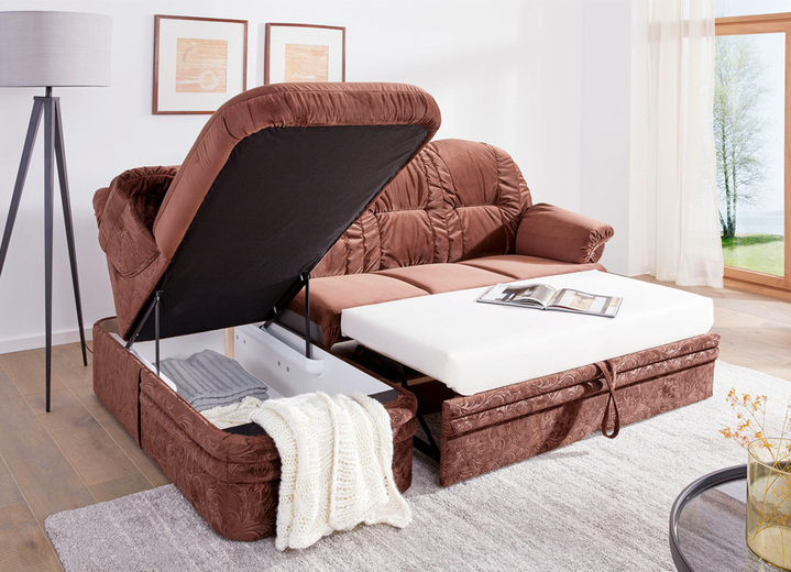 Slaap sofa`s - Hoekbank met slaapfunctie en bedlade, in Farbe BRUIN, in Ausführung Gestoffeerde hoek, 155x252 cm Ansicht 1