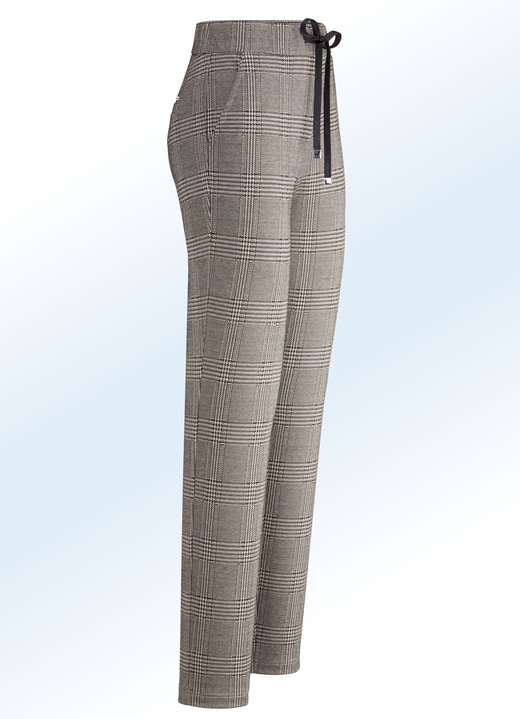 Broeken met elastische band - Jerseybroek in actuele ruitdessins, in Größe 018 bis 056, in Farbe BRUIN-ZWART Ansicht 1