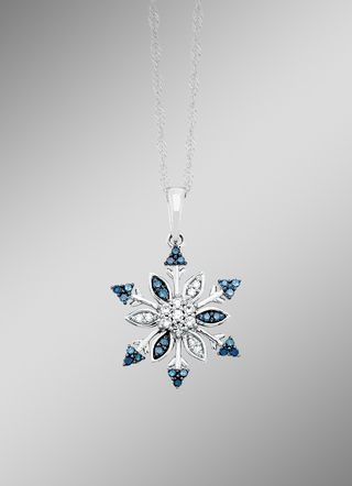 Sneeuwvlokhanger met witte en blauwe diamanten