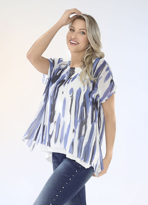 Shirts - Dubbellaags overhemd met zilverkleurige platen, in Größe 034 bis 052, in Farbe WIT-BLAUW-ZWART Ansicht 1