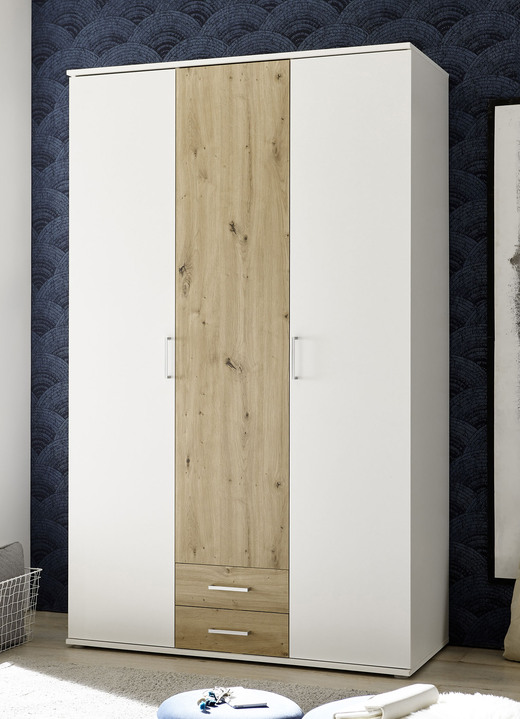 Slaapkamerkasten - Moderne kledingkast met montageservice op aanvraag, in Farbe WIT EIKEN, in Ausführung 3 deuren Ansicht 1