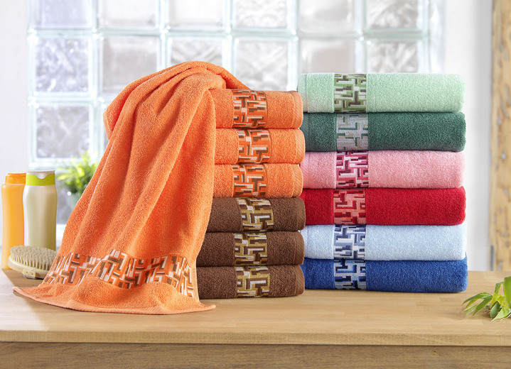 Badstof handdoeken - Set badhanddoeken met jacquard-boorden, in Größe 200 (1 handdoek 50/100 cm) bis 205 (5-delige voordeelset), in Farbe DONKERBLAUW
