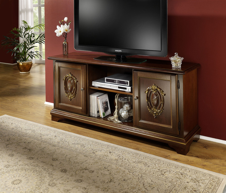 TV- & hifi-meubels - Longboard met hoogwaardige houtapplicaties, in Farbe WALNOOT GOUD Ansicht 1