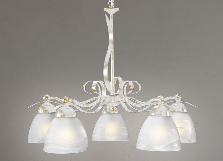 Plafondverlichting - Elegante hanglamp, 5 lampjes gemaakt van ijzer en glas, in Farbe CREME-GOLD Ansicht 1