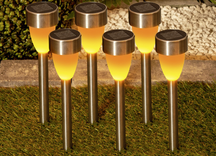 Tuinverlichting - Solarstekkers met flikkereffect, set van 6, in Farbe ZILVER