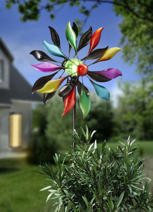 Tuinverlichting - Dubbele windturbine op zonne-energie, in Farbe MULTICOLOR