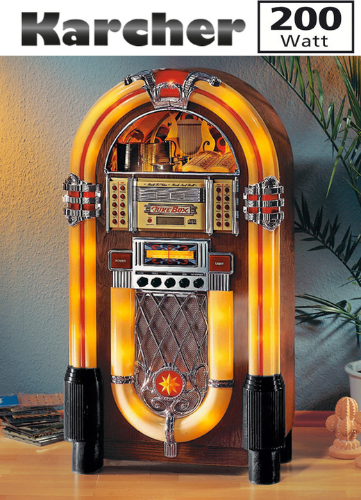 Nostalgische apparaten - Karcher JB6604 stereo CD-jukebox in de stijl van de legendarische Wurlitzer, in Farbe BRUIN