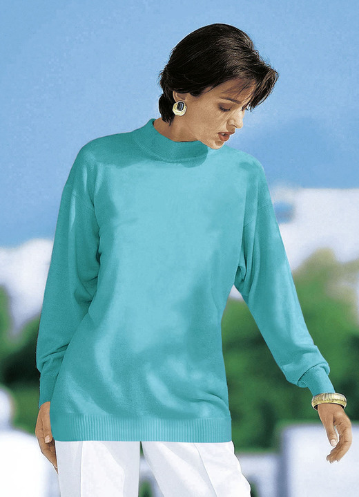 Lange mouw - Trui in fijn breisel met scheerwol Lange mouw - Trui in fijn breisel met scheerwol, in Größe 036 bis 050, in Farbe TURQUOISE