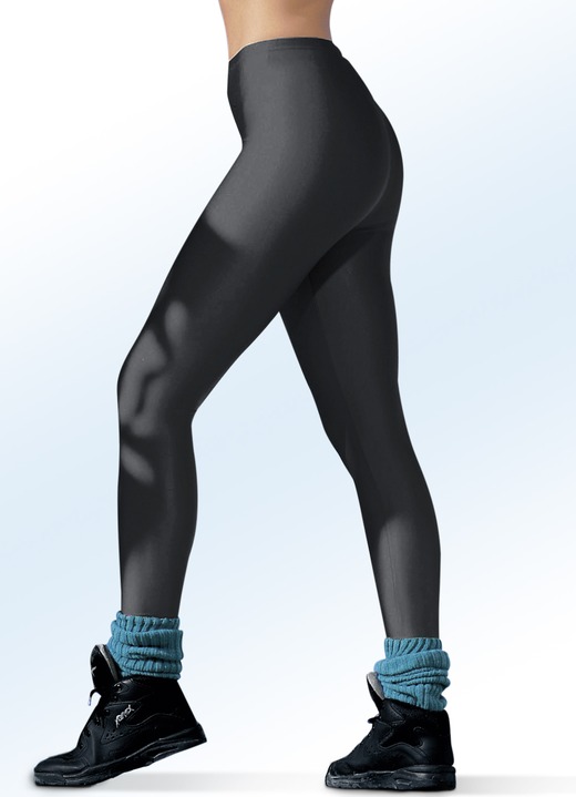 Vrijetijds pantalons - Legging met glanzend effect in 4 kleuren Vrijetijds pantalons - Legging met glanzend effect in 4 kleuren, in Größe 034 bis 050, in Farbe ZWART