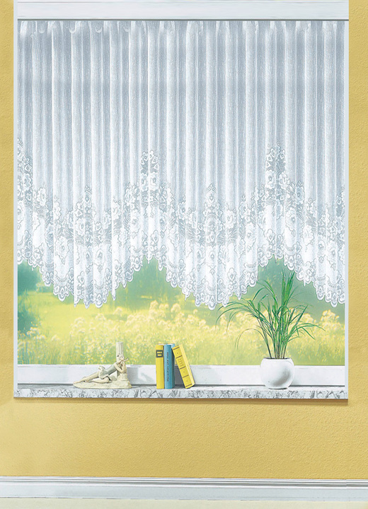 Klassiek - Bloemengordijn, gelijkmatig gegolfd, met plooiband, in Größe 052 (H 120 x B 300 cm) bis 115 (H 145 x B 900 cm), in Farbe WIT Ansicht 1