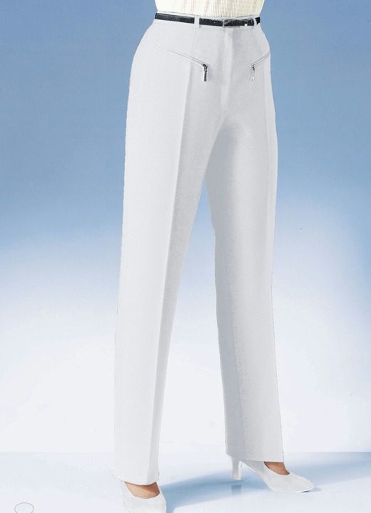 Hosen mit Knopf- und Reißverschluss - Hose mit paspelierten Reißverschluss-Taschen Hosen mit Knopf- und Reißverschluss - Hose mit paspelierten Reißverschluss-Taschen, in Größe 018 bis 088, in Farbe WEISS