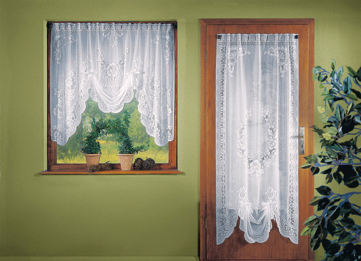 Klassiek - Raamdecoratie met roededoorgang, in Größe 022 (vitrage in M-vorm, H 100 x B 120 cm) bis 172 (Deur-store, H 180 x B 90 cm), in Farbe WIT Ansicht 1