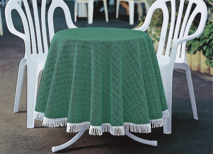 Tafellakens - Wind- en weerbestendig tuintafelkleed met franje, in Größe 110 (tafelkleed 110 x 140 cm) bis 190 (Tafellaken ovaal, 140 x 190 cm), in Farbe DENNENGROEN Ansicht 1