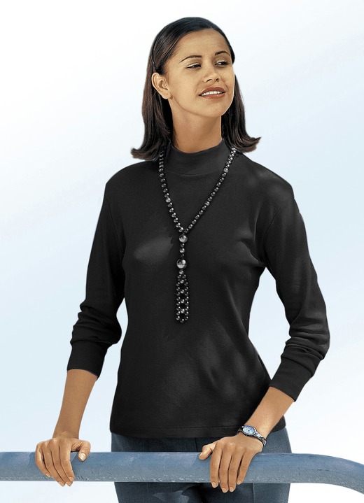 Lange mouw - Stijlvol shirt in 16 kleuren Lange mouw - Stijlvol shirt in 16 kleuren, in Größe 034 bis 052, in Farbe ZWART