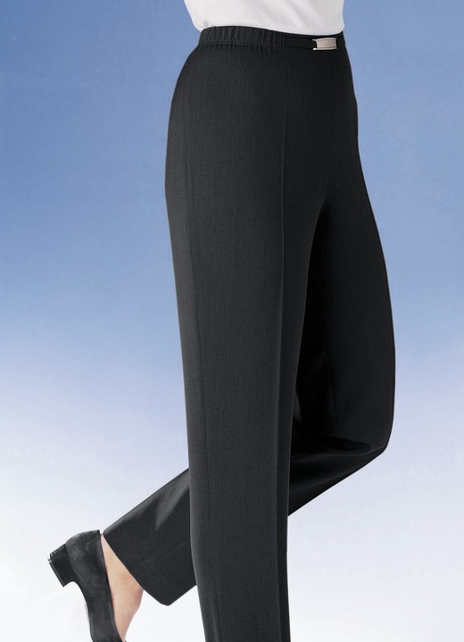 Broeken met elastische band - Broek met metalen bies aan de tailleband in 8 kleuren Broeken met elastische band - Broek met metalen bies aan de tailleband in 8 kleuren, in Größe 018 bis 275, in Farbe ZWART