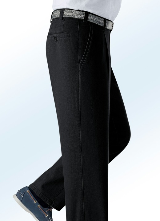 Jeans - Unterbauch-Jeans mit Gürtel in 2 Farben Jeans - Unterbauch-Jeans mit Gürtel in 2 Farben, in Größe 024 bis 060, in Farbe SCHWARZ