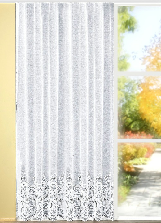 Klassiek - Lang gordijn, ook geschikt voor de balkondeur, in Größe 217 (H 220 x B 300 cm) bis 301 (H 245 x B 750 cm), in Farbe WIT Ansicht 1