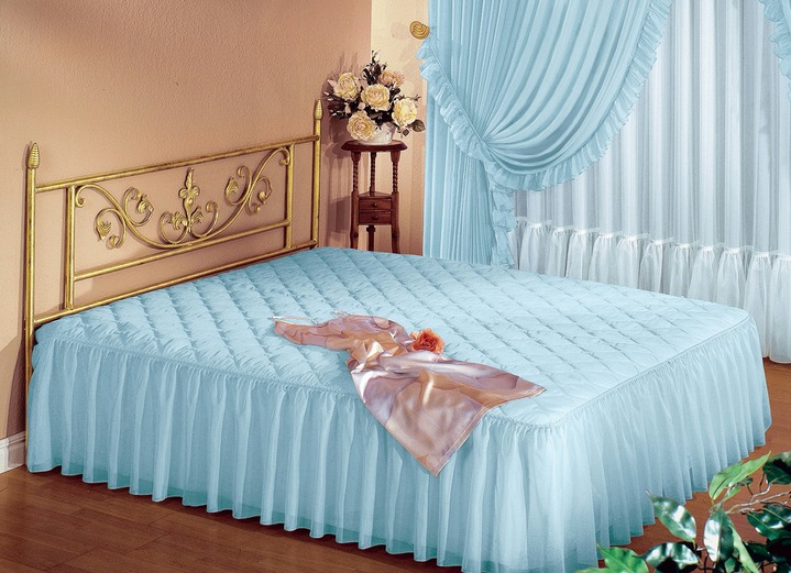 - Sprei, klassiek doorgestikt in ruitvorm, in Größe 874 (Sprei, 1 volant, 145 x 210 cm) bis 920 (Sprei, 3 volanten, 290 x 250 cm), in Farbe AQUA Ansicht 1