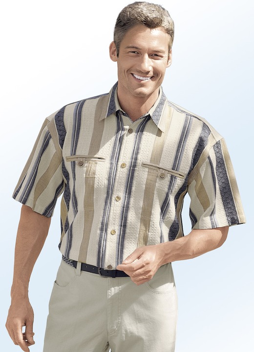 Korte mouw - Overhemd met paspelzakken op de borst, in Größe 3XL (47/48) bis XXL (45/46), in Farbe ECRU-TAUPE-ANTRACIET
