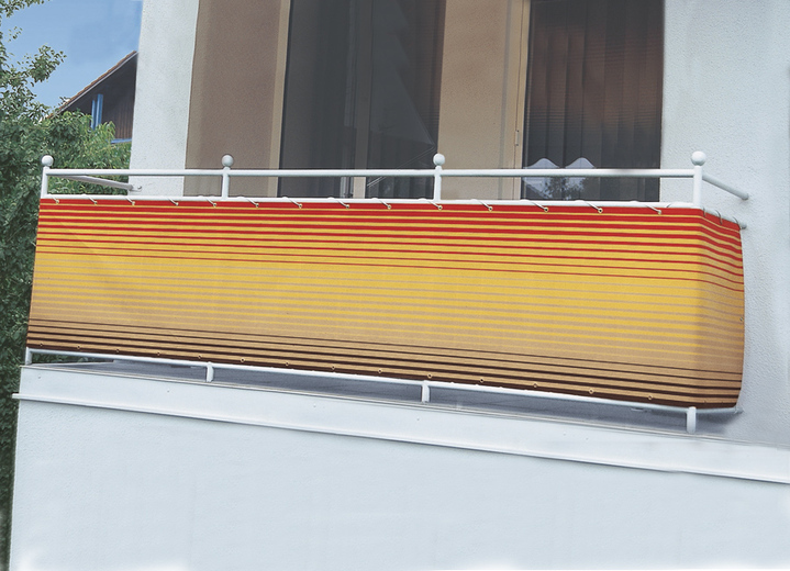 Inkijk- en zonwering - Balkonbekleding met oogjes en koord, in Größe 075 (hoogte 75 cm) bis 090 (Hoogte 90 cm), in Farbe BRUIN-ORANJE Ansicht 1