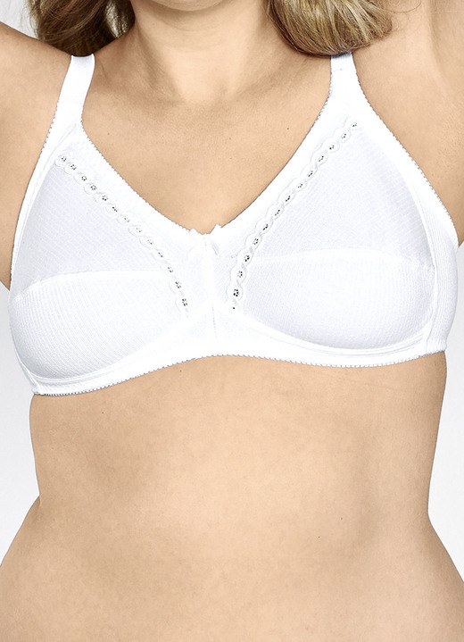 Soft-BH - Naturana Zweierpack  BH mit dekorativem Spitzenband in den Cups, in Größe 075 bis 100, in Cup B, in Farbe 2X WEISS Ansicht 1