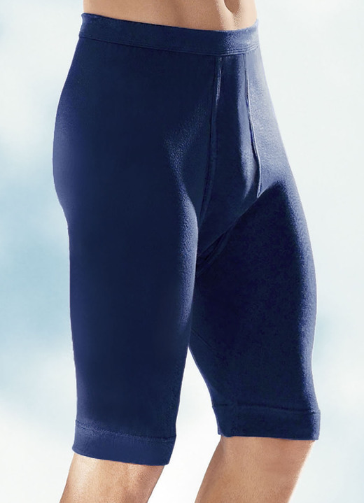 Slips & onderbroeken - Set van drie onderbroeken, knielengte, van fijne rib, effen, in Größe 005 bis 012, in Farbe 2x MARINE, 1x ZWART