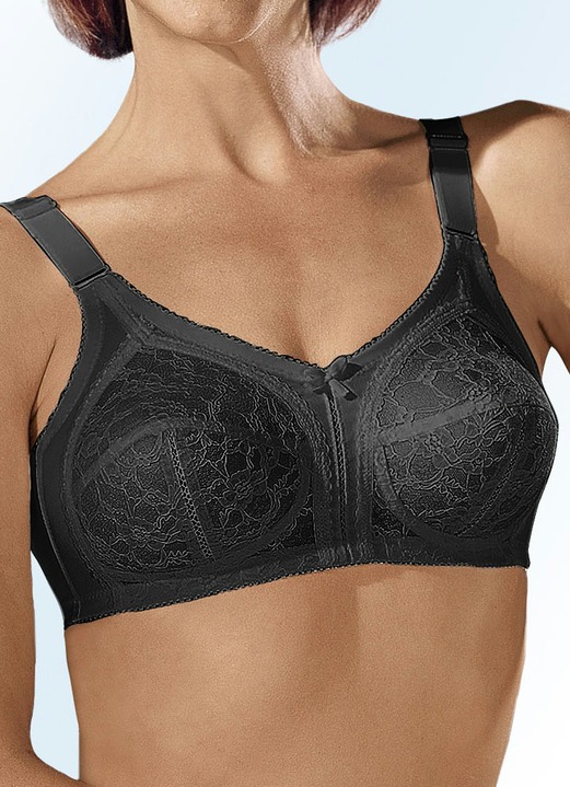 Soft-BH - Beha met inzetten van kant, in Größe 080 bis 110, in Cup G, in Farbe ZWART Ansicht 1