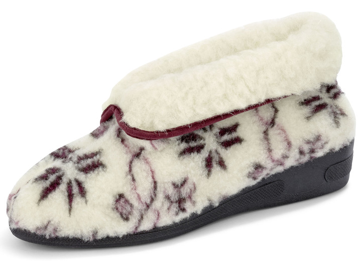 - Plüsch-Stiefelette mit reinem Schurwollfutter, in Größe 036 bis 042, in Farbe ECRU-ROT