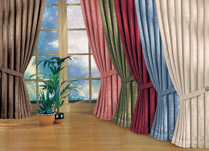 Klassiek - Raamdecoratie gemaakt van zware thermische chenille kwaliteit, in Größe 364 (H150xB135 cm) bis 464 (H245xB270 cm), in Farbe CRÈME, in Ausführung Met universeel railscharnier Ansicht 1