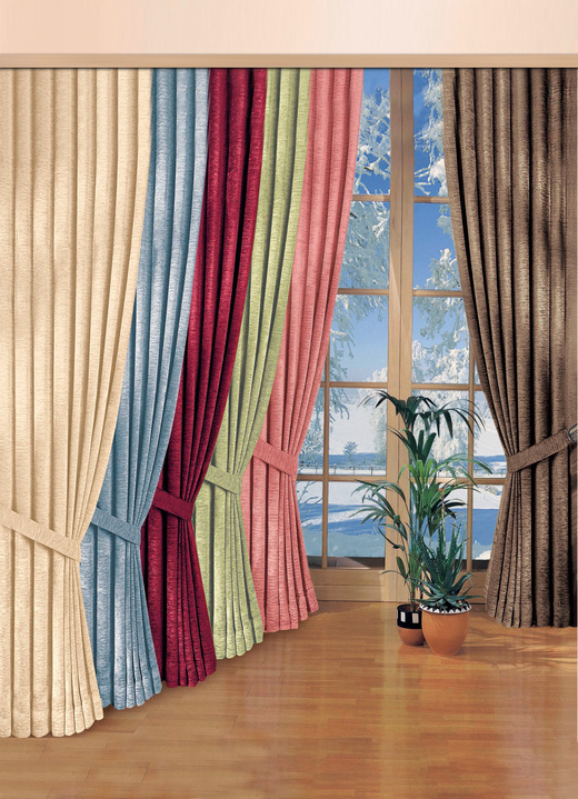 - Enkele sjaal gemaakt van zware thermische chenille kwaliteit, in Größe 364 (enkele sjaal, H150xB135 cm) bis 588 (enkele sjaal, H245xB270 cm), in Farbe CRÈME, in Ausführung met universele railtape Ansicht 1