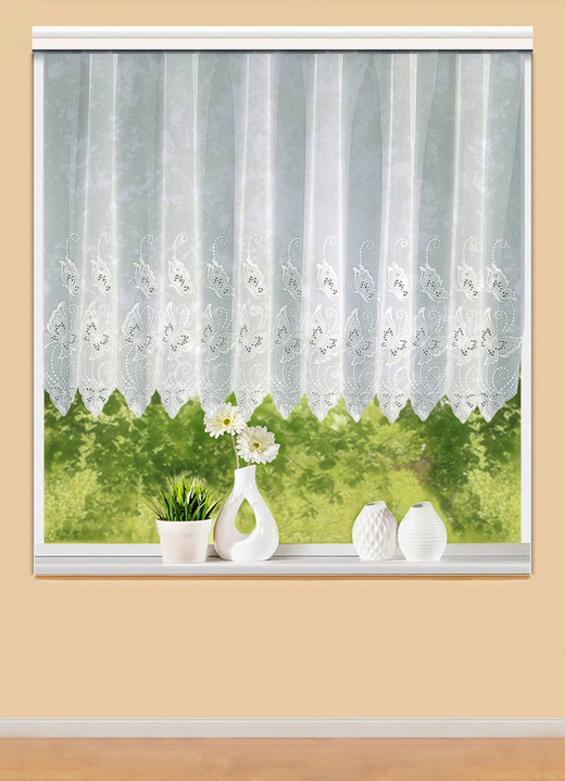 Klassiek - Vitrage met plauener kant, in Größe 050 (90 x 300 cm) bis 161 (175 x 600 cm), in Farbe WIT Ansicht 1