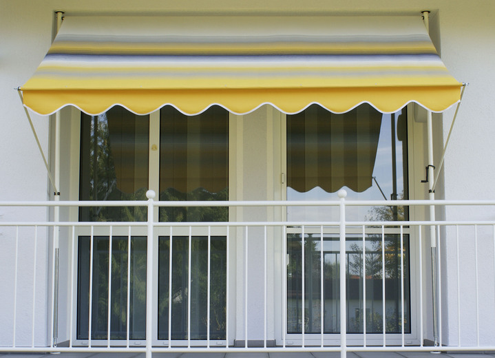 Sonnenschutz - Klemm-Markise mit innenliegendem Kettenantrieb, in Größe 150 (Breite 150 cm) bis 400 (Breite 400 cm), in Farbe GELB-GRAU Ansicht 1