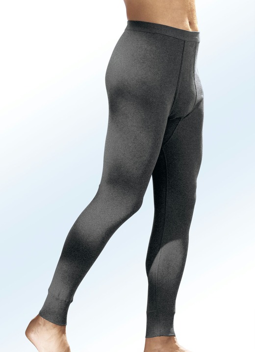Slips & onderbroeken - Permatherm set van twee onderbroeken, lang, effen, winterondergoed, in Größe 004 bis 010, in Farbe 1X GEMÊLEERD ANTRACIET, 1X GEMÊLEERD INDIGO