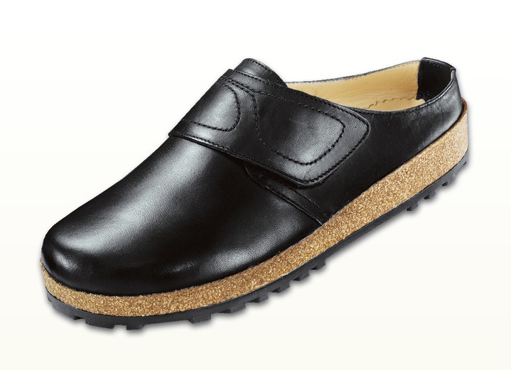 Sandalen & slippers - Haflinger lederen klomp gemaakt van zachte koeienhuid, in Größe 036 bis 042, in Farbe ZWART Ansicht 1