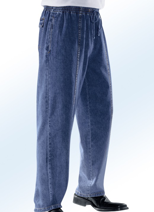Jeans - Pull-on jeans met elastische band en trekkoord in 4 kleuren, in Größe 024 bis 110, in Farbe JEANSBLAUW Ansicht 1