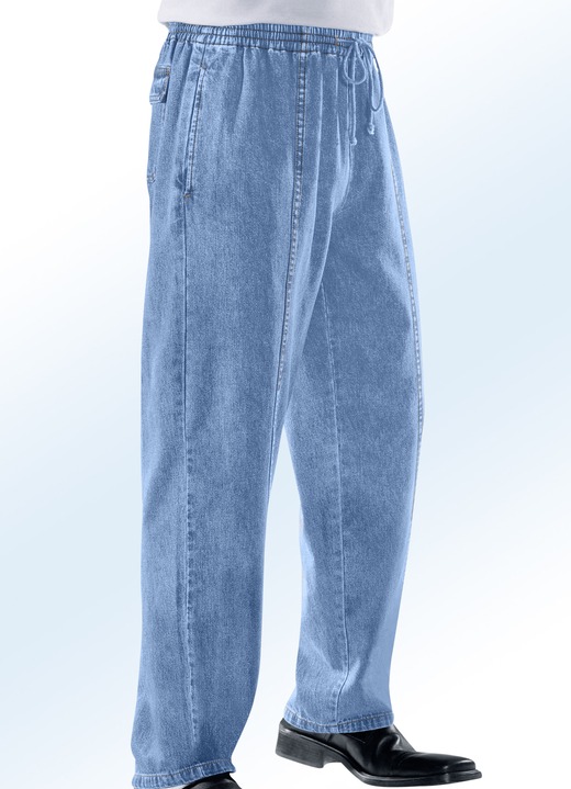 Jeans - Pull-on jeans met elastische band en trekkoord in 4 kleuren, in Größe 024 bis 110, in Farbe LICHTBLAUW Ansicht 1