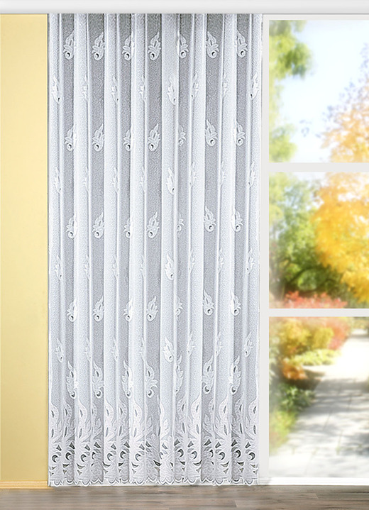 - Decoratief lang gordijn met universele railband, in Größe 217 (H 220 x B 300 cm) bis 259 (H 240 x B 750 cm), in Farbe WIT Ansicht 1