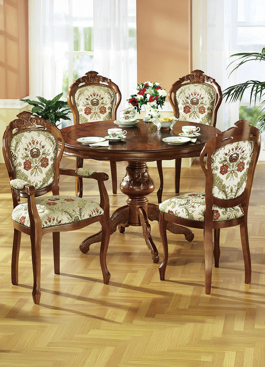 Stoelen & zitbanken - Eetkamerstoelen of fauteuils van notenhout, in Farbe BEIGE MET PATROON, in Ausführung Fauteuil Ansicht 1