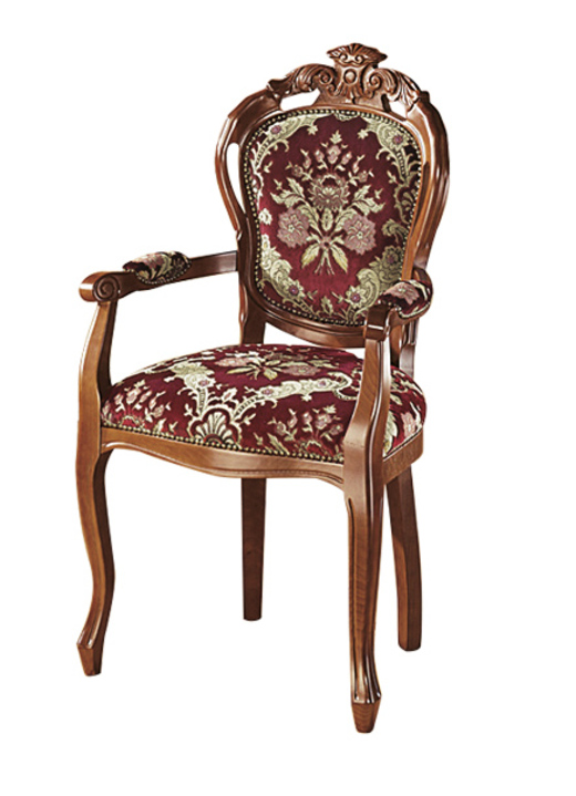 Stoelen & zitbanken - Eetkamerstoelen of fauteuils van notenhout, in Farbe ROOD MET PATROON, in Ausführung Fauteuil Ansicht 1