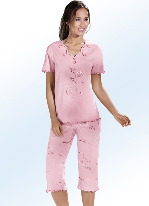 Pyjama's & shorties - Pyjama met korte mouw en V-hals, in Größe 036 bis 060, in Farbe ROZE-MULTICOLOR