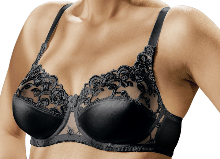 BH met beugel - Naturana two-pack beugelbeha met tule borduursel op de voorkant, in Größe 075 bis 105, in Cup B, in Farbe 1X WEISS, 1X SCHWARZ Ansicht 1