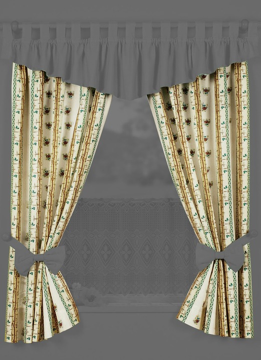 Korte gordijnen - Overgordijn-set in linnen-look, in Größe 340 (H 125 x B 60 cm) bis 436 (H 225 x B 132 cm), in Farbe NATUUR-MEERKLEURIG Ansicht 1