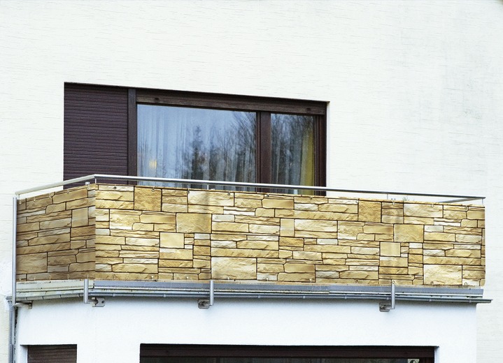 Zonwering - Bedrukt balkon-privacyscherm, in Farbe BRUIN, in Ausführung Muur Ansicht 1
