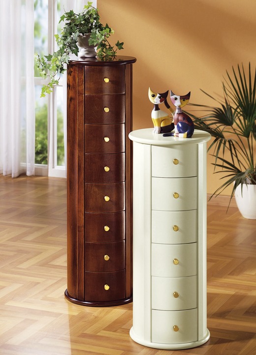 Klassieke meubels - Gedeeltelijk massieve ladekast in kolomvorm, in Farbe NOTENBOOM, in Ausführung 6 schuiflades