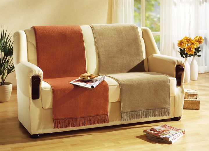 Grand foulards - Deken- en fauteuilbeschermer met franjeafwerking, in Größe 102 (Fauteuilbeschermer, 50 x 200 cm) bis 325 (Voordeelset 3-delig), in Farbe CAMEL Ansicht 1