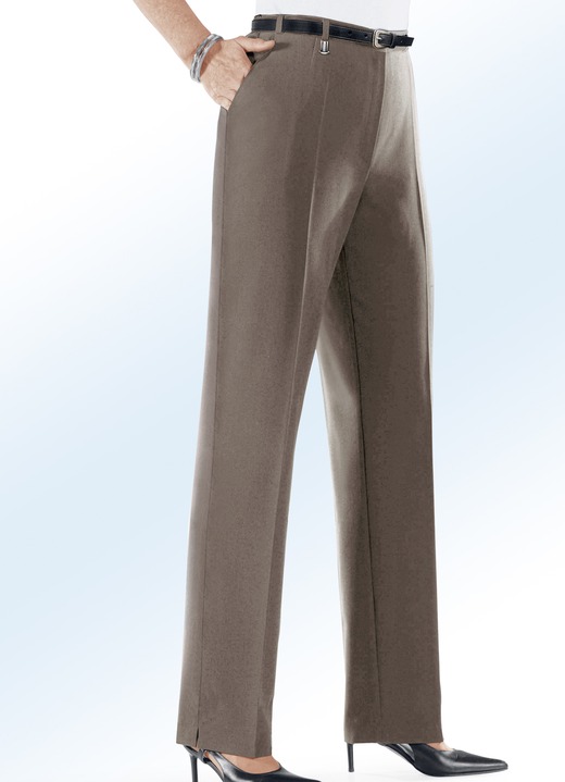 Broeken - Comfortabele broek met elastische bandinzet in 6 kleuren, in Größe 019 bis 096, in Farbe MIDDENBRUIN MEL Ansicht 1